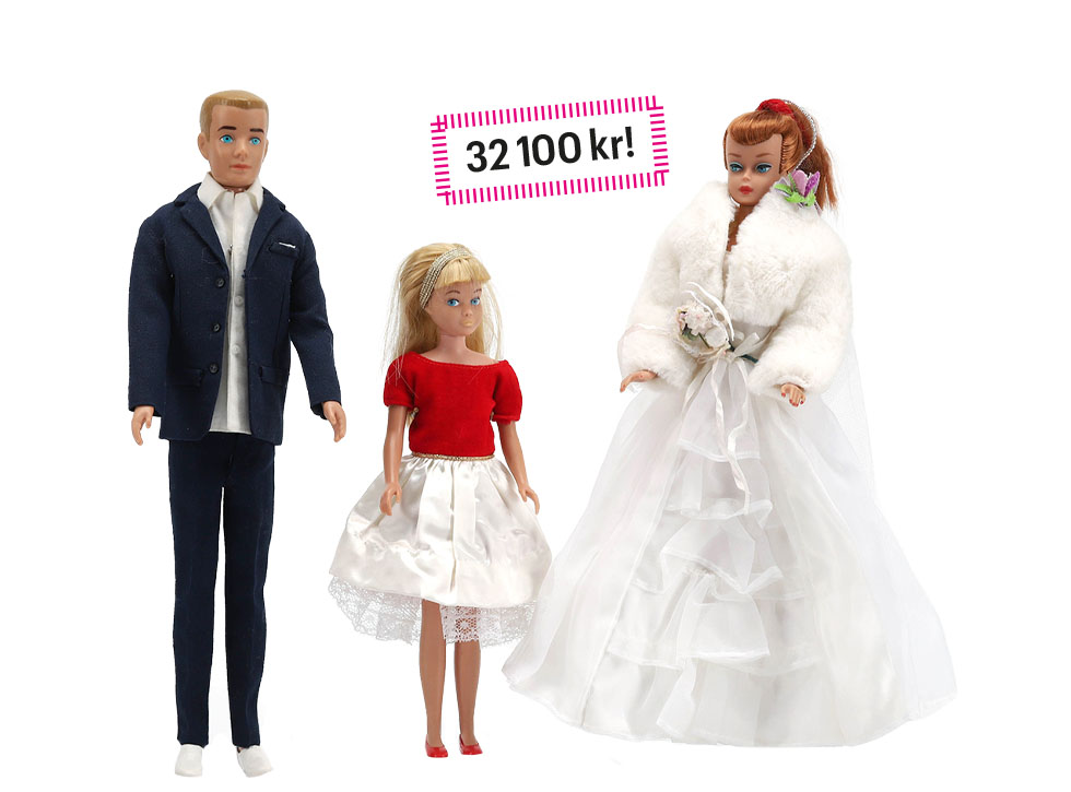 Barbie, Ken och Skipper, klädda för bröllop.